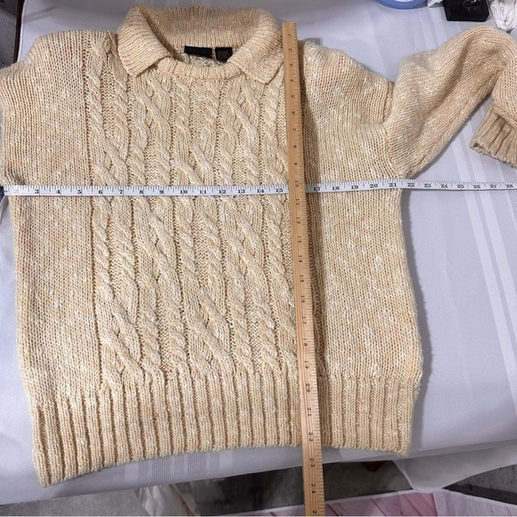 Lizsport women’s vintage Sweater Petite Beige Tan Collared Chunky Shoulder Pad - Picture 3 of 7